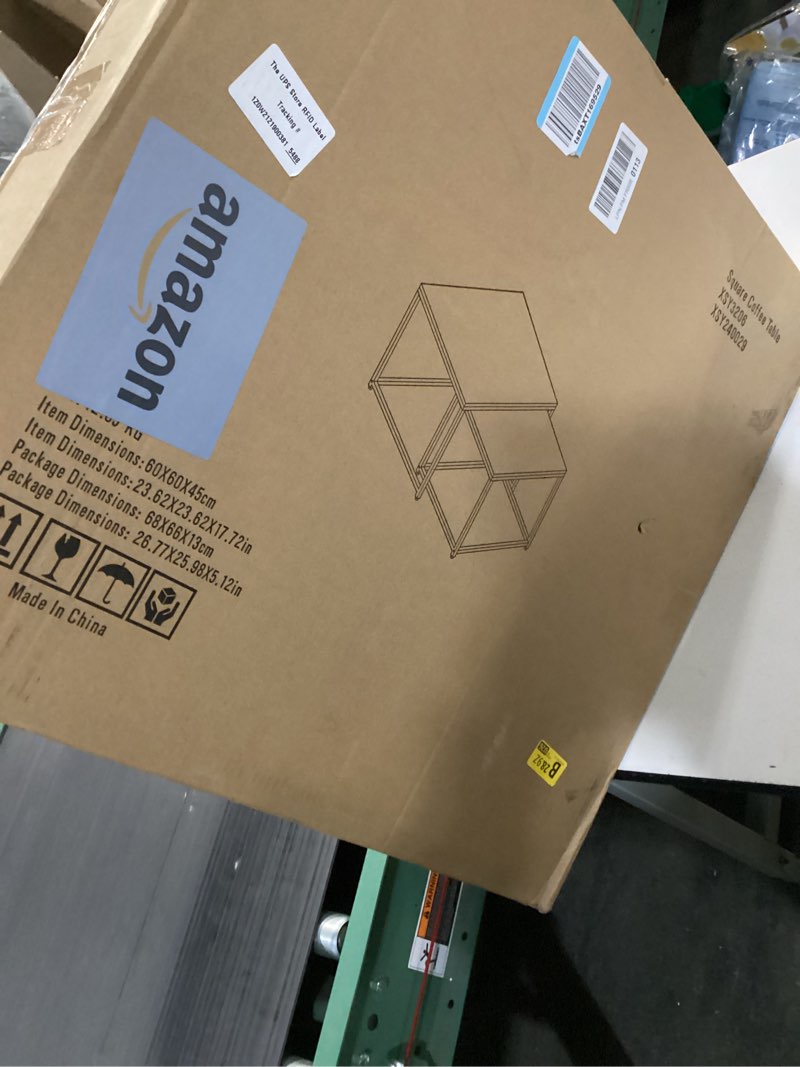 Condition photo showing New/Like New for Garden 4 you Coffee Table Set of 2, Modern Engineered Wood Nesting Table, Metal Frame Square Center Table Set, Side Tables, Nesting Coffee Table for Living Room, Bedroom and Small Spaces, 23.6in Brown Brown & Black 23.6"