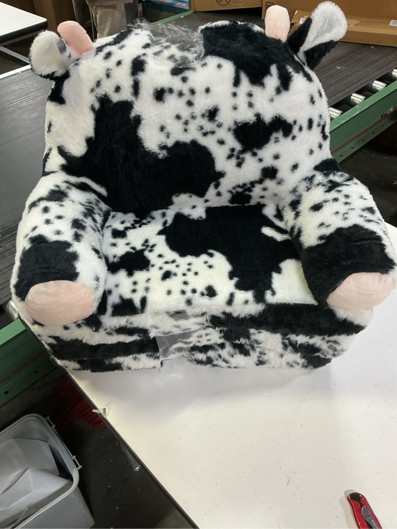 Condition photo showing Good Condition for Toddler Chair with Faux Rabbit Fur – 2-in-1 Foldable Kids Couch, Soft Sofa for Reading, Napping, Bedroom or Playroom Use, Ages 1-3?Cow?