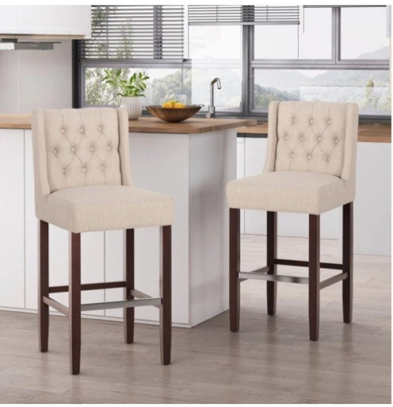  ZNTS Modern Minimalist Metal Leg Stool, Beige, 30" Height, High Density Fabric Seat, Commercial Grade 70678.00FBGE