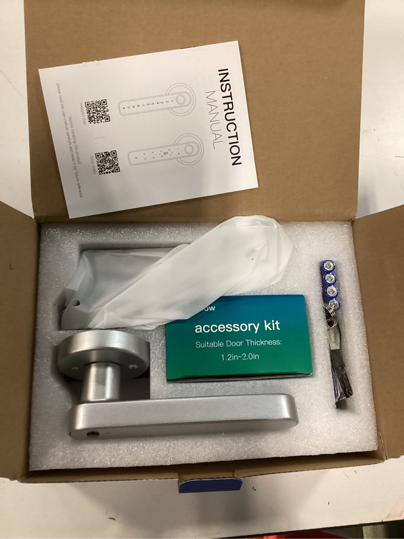 Condition photo showing New/Like New for fingerprint door lock biometric door knob with keypad keyless entry, door locks for bedrooms, home hotel office apartment silver silver 01