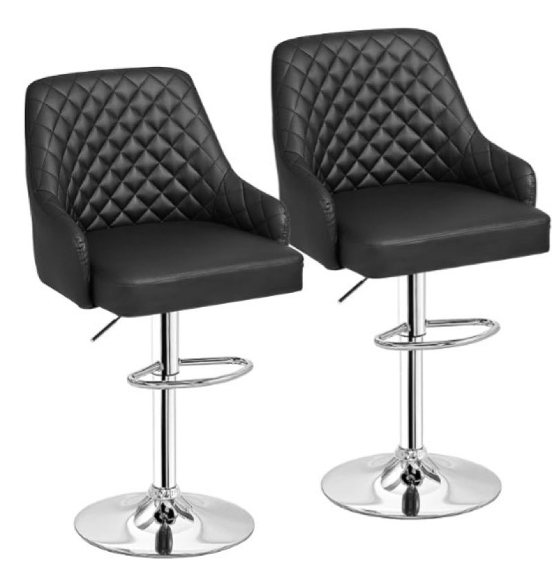 VECELO Adjustable Bar Stools Set of 2, Bar Height Stools for Kitchen Counter