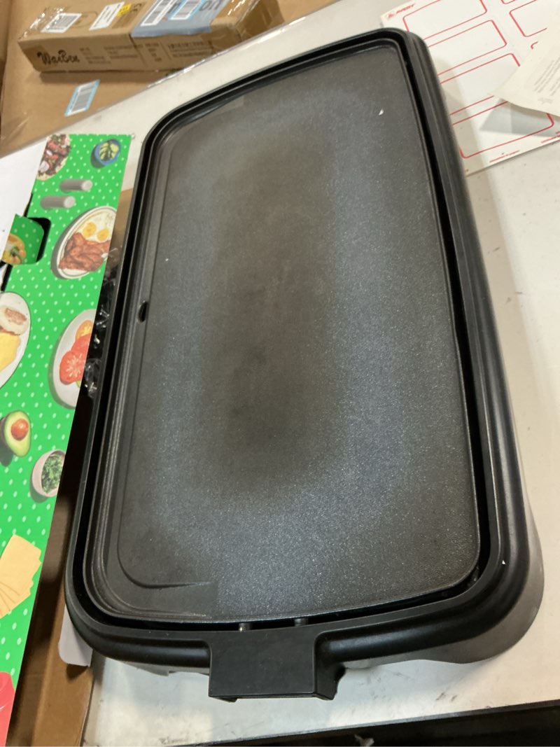 Condition photo showing As Is for Chefman XL Electric Griddle with Removable Temperature Control, Immersible Flat Top Grill, Burger, Eggs, Pancake Griddle, Nonstick Extra Large Cooking Surface, Slide Out Drip Tray, 10 x 20 Inch