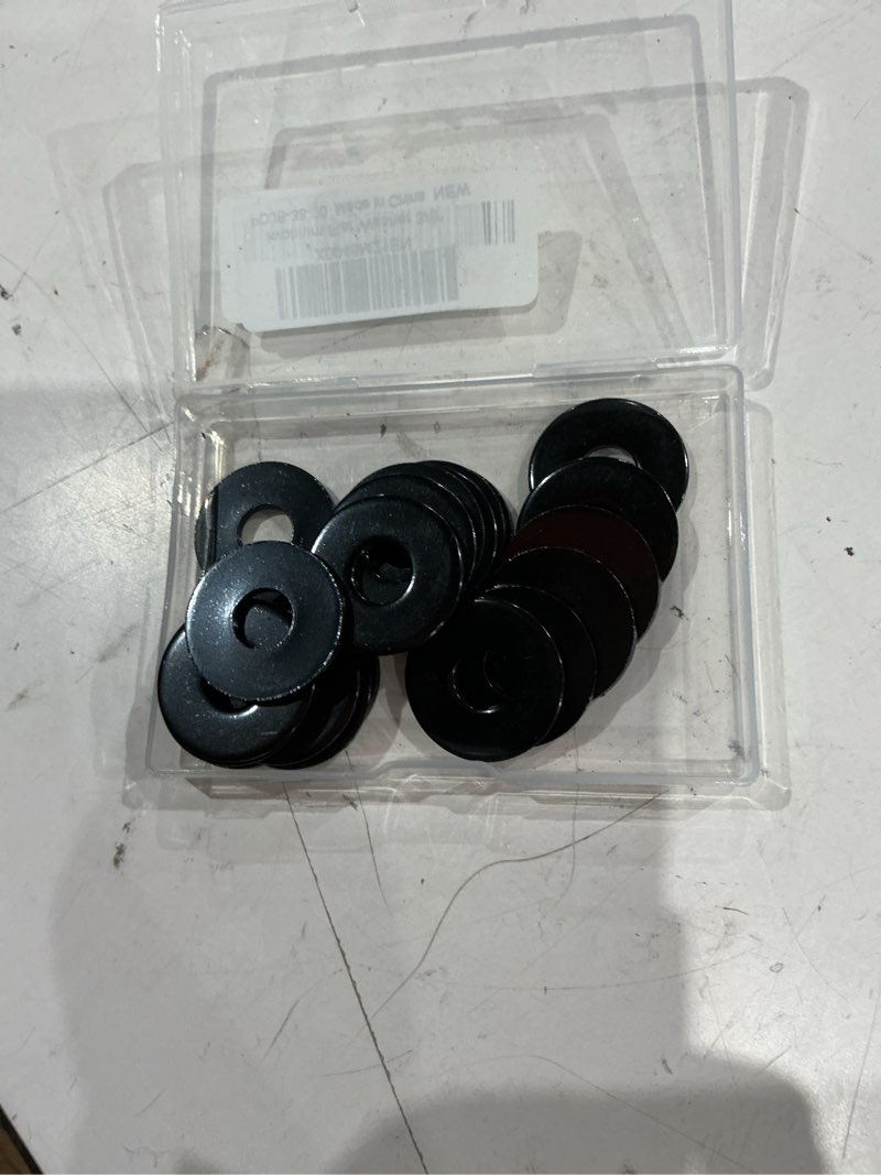 Condition photo showing Good Condition for 20 pcs 3/8" stainless flat washers, 1-1/6" outer diameter, 18-8 (304) stainless steel metal washers for screws and bolts, black finish 3/8" x 1-1/6" od black