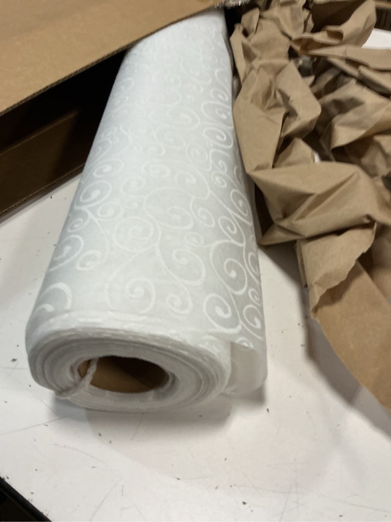 Condition photo showing As Is for j&a homes white wedding aisle runner - professional-grade nylon, includes tape double-sided adhesive - disposable scroll pattern runner great for indoor or outdoor weddings, prom, parties white (3x50 ft)