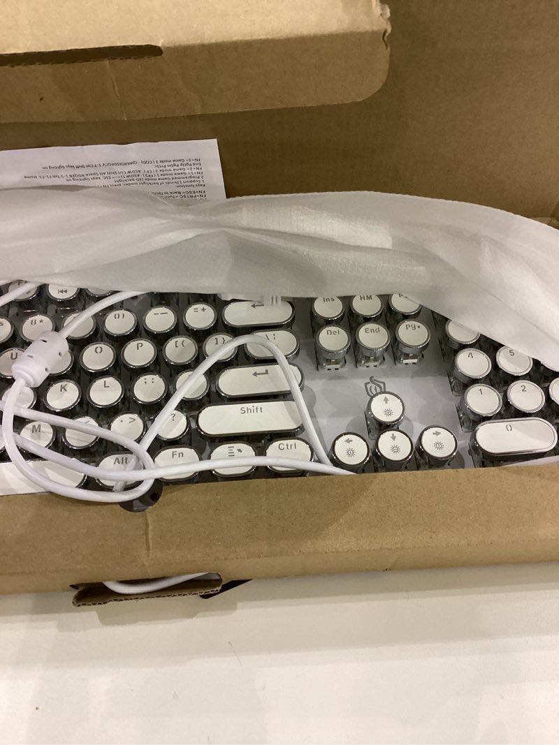 Condition photo showing Good Condition for Typewriter Style Mechanical Gaming Keyboard RGB Backlit Wired with Blue Switch Retro Round Keycap 104 Keys Keyboard (White 104 Keys RGB)