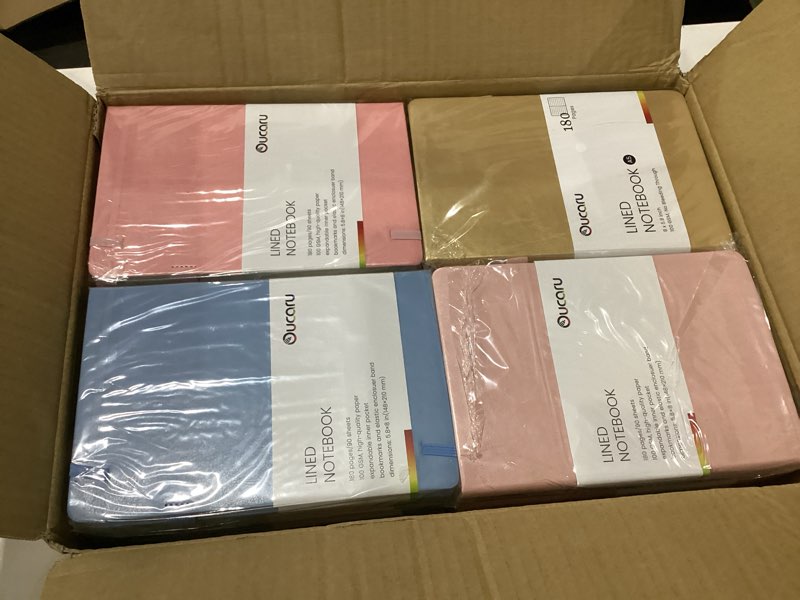 Condition photo showing New/Like New for oucaru bulk 24 pack a5 lined journal notebook set, 180 pages 100 gsm paper | bulk 24 pack office supply, 100 gsm thick paper no ghosting, 180 lined pages, 180° lay flat, pen loop, inner pocket 8 pastel color