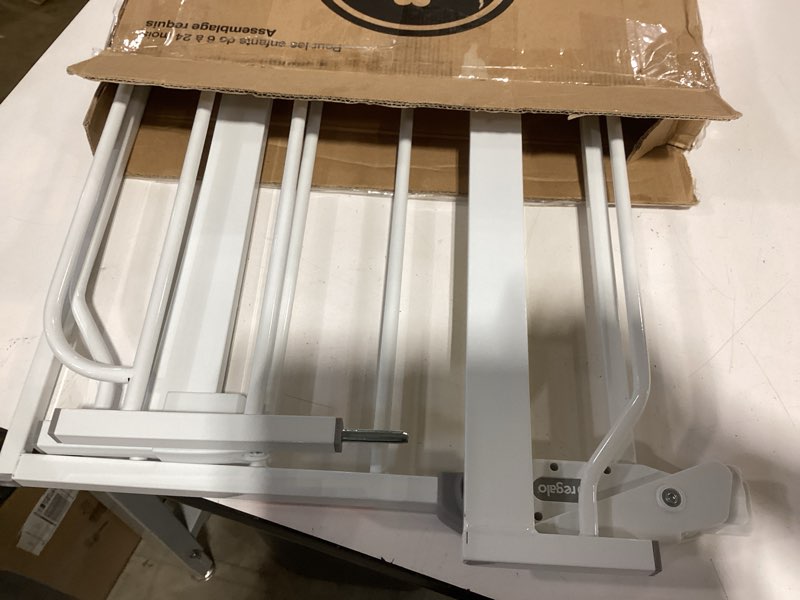 Condition photo showing Good Condition for regalo safety 29-38.5" baby gate for doorways & bottom of stairs, pressure mounted baby gate with door for babies, toddlers & pets, tested & safe for 30 years, american designed, american owned, white white 29-38.5"w x 30"h
