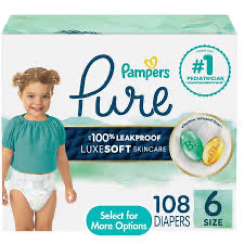 Pampers Pure Diapers Size 6, 108 Count 