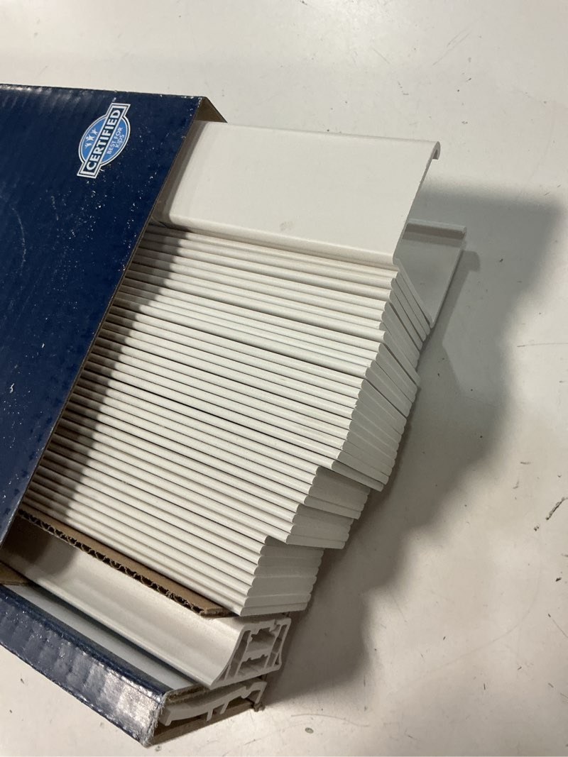Condition photo showing As Is for levolor trim+go 2-in slat width 23-in x 64-in cordless white faux wood room darkening horizontal blinds