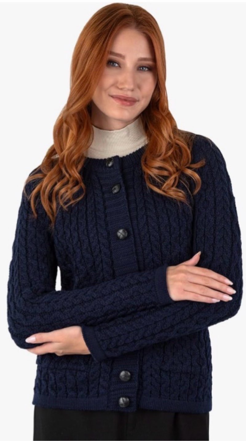 Aran Lumber Cardigan for Women Wool Cable Knit Irish Jacket with Buttons Made from 100% Merino Wool size small