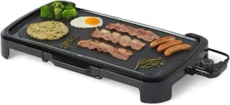 Amazon Basics Electric Griddle with Nonstick Ceramic Coating, Flat Grill for Pancake, 10 x 20 inches