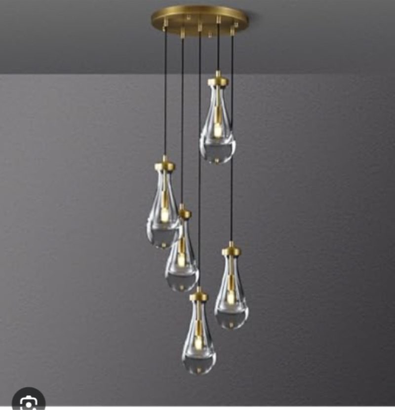 modern raindrop pendant lights, brass cluster 5-light pendant lights kitchen island, gold bedside pendant lighting, adjustable suspension cord for dining room,bathroom,bedroom,bulb included brass-2-light-rope
