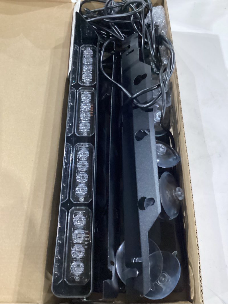 Condition photo showing Good Condition for not tested**** 2 in 1 led emergency dash strobe light bar front/rear windshield safety flashing warning hazard interior lights for police firefighter construction vehicles trucks (2x14 inch, blue/red) #04 red/blue