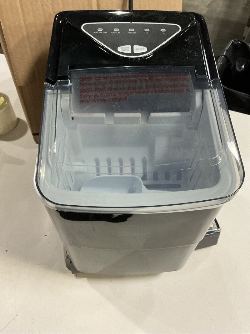 Condition photo showing Good Condition for silonn ice maker countertop, 9 cubes ready in 6 mins, 26lbs in 24hrs, self-cleaning ice machine with ice scoop and basket, 2 sizes of bullet ice for home kitchen office bar party black-transparent 26lbs