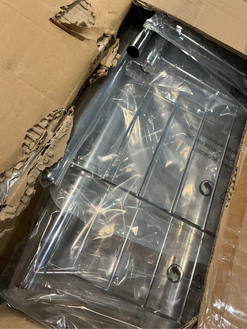 Condition photo showing As Is for EAGMAK Heavy Duty Clothes Rack Load 688 LBS, Rolling Clothing Rack With 3 Shelves, Adjustable Metal Clothes Hanger with Wheels Portable Wardrobe Organizer Garment Rod for Hanging Clothes (Silver) Silver 3 Shelves