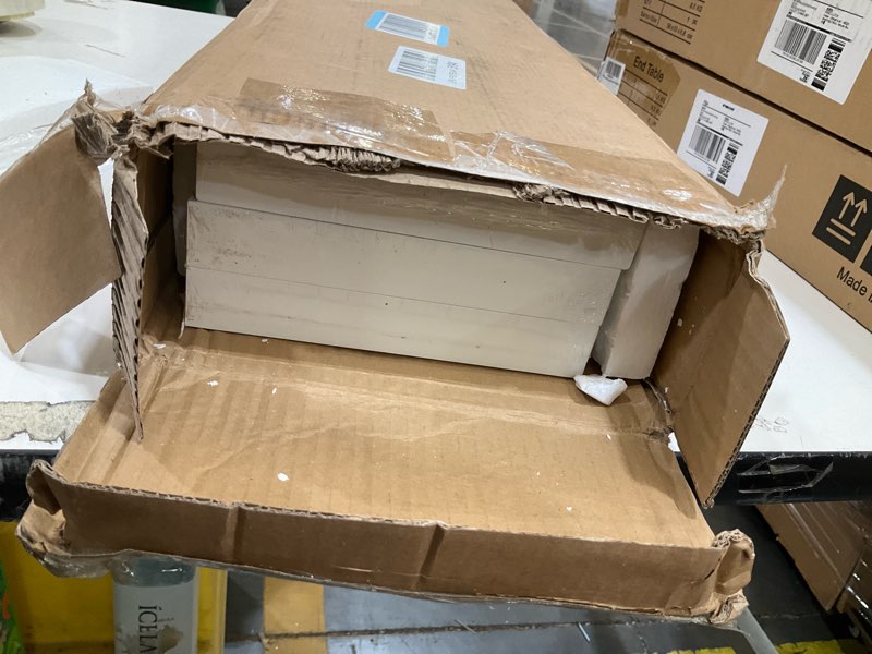 Condition photo showing Good Condition for 3-pack 24" white modern wooden floating shelves, wall mounted, set of 3, 6.7" w x 24" l x 1" h, 25lbs load capacity each, perfect for bathroom, kitchen, living room, bedroom 24inch white