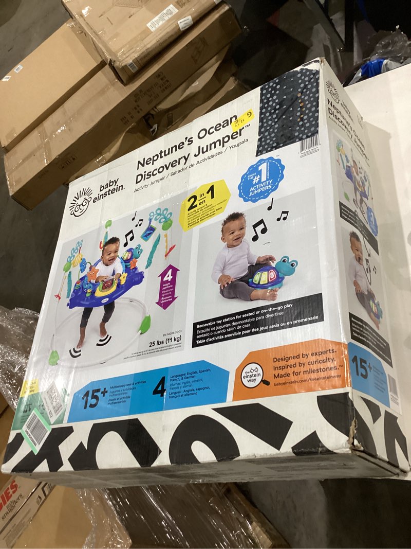 Condition photo showing New/Like New for baby einstein neptune's ocean discovery activity baby jumper activity center, ages 6 months +, max weight 25 lbs., unisex