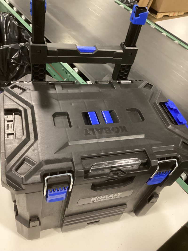 Condition photo showing As Is for Kobalt CASESTACK 21.5-in W x 26.7-in H x 17.2-in D Black Plastic Rolling