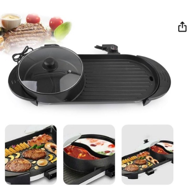 Topteng 2 in 1 Hot Pot Grill, Portable Electric Hot Pot Indoor Barbecue Grill Non-Stick Teppanyaki Pan Shabu Shabu Korean BBQ Grill Hot Pot