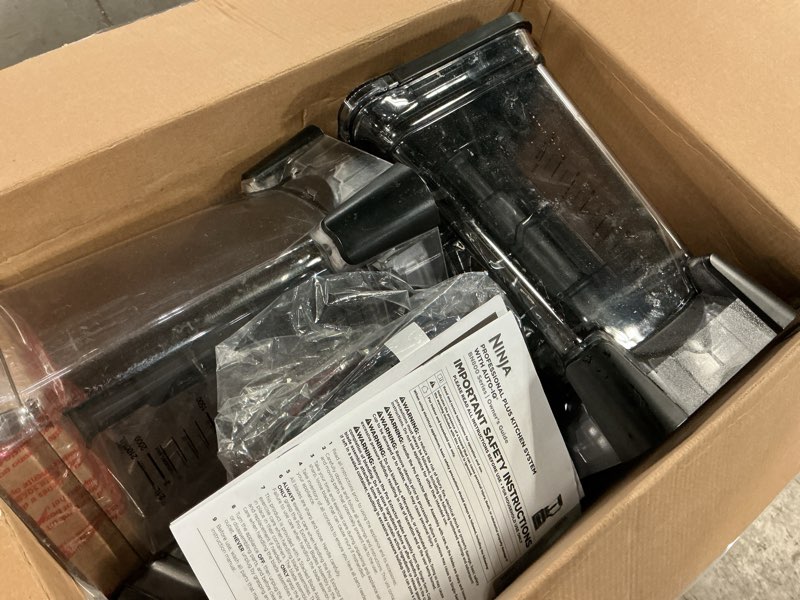 Condition photo showing As Is for ninja bn801 professional plus kitchen system, 1400 wp, 5 functions for smoothies, chopping, dough & more with auto iq, 72-oz.* blender pitcher, 64-oz. processor bowl, (2) 24-oz. to-go cups, grey 64 oz. blender + kitchen system