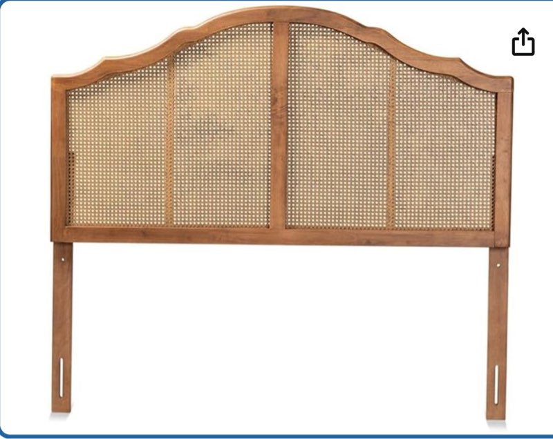 Baxton Studio Iris Vintage Classic and Traditional Ash Walnut Finished Wood and Synthetic Rattan King Size Arched Headboard