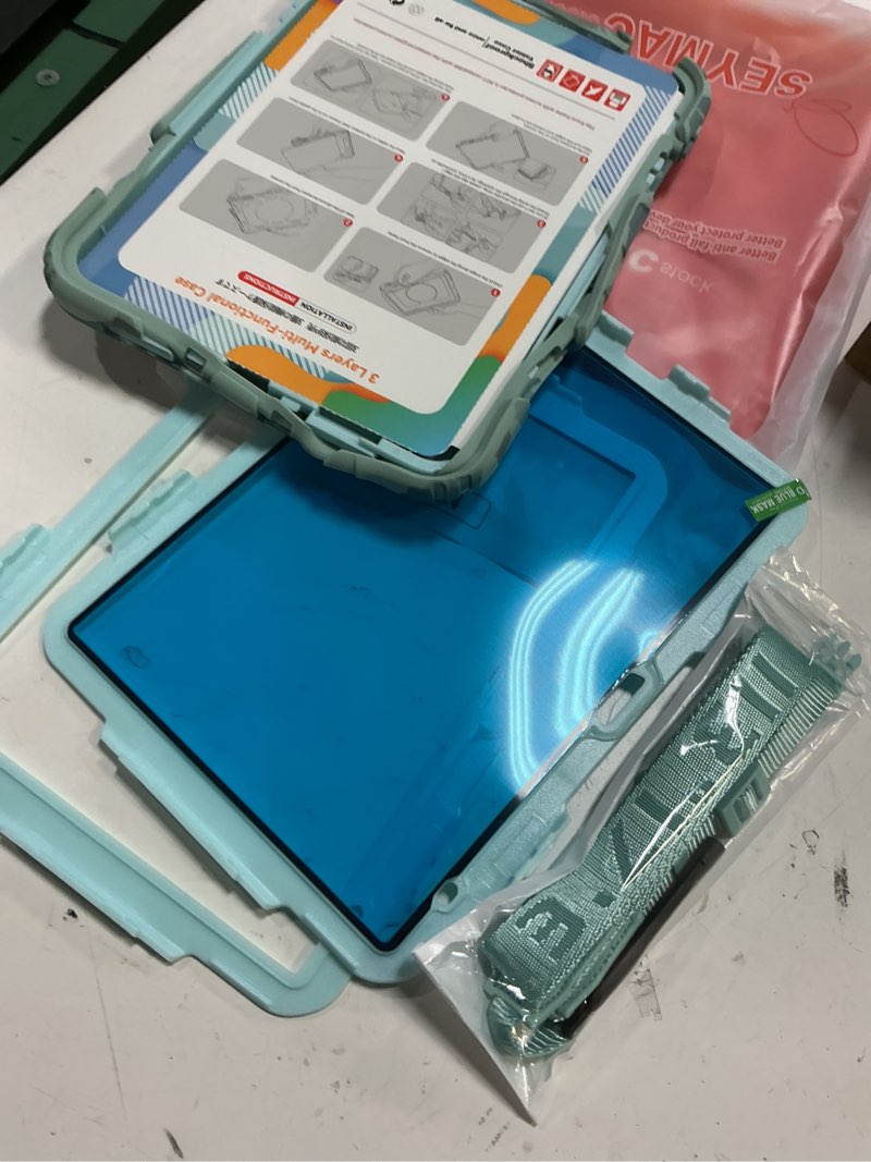 Condition photo showing Good Condition for seymac stock case for ipad (a16) 11th/10th generation 11''/10.9'' 2025/2022, full-body drop protection case with screen protector &360° rotate hand strap/stand, skyblue camo skyblue camo case for ipad (a16) 11th/10th generation 11/10.9''