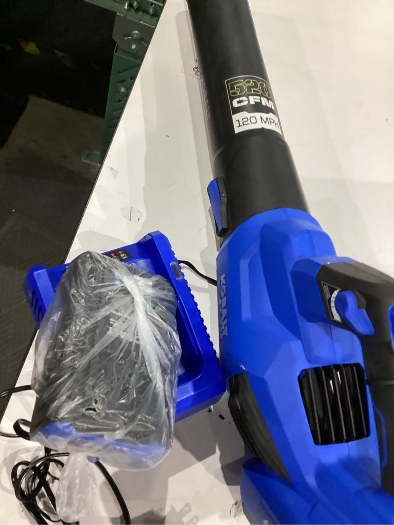 Condition photo showing As Is for kobalt gen4 40-volt 520-cfm 120-mph battery handheld leaf blower 4.0 ah battery included charger included 
