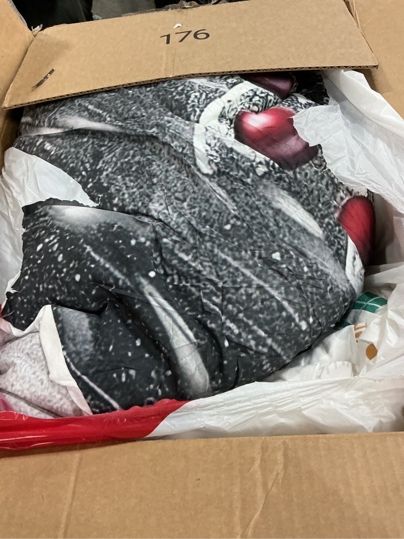 Condition photo showing As Is for 7 Piece Snowman Bed in a Bag Happy New Year Xmas Sheet Set Winter Themed Bedding Set with Comforter Merry Christmas Themed Fitted Sheet for Girls Boys Kids Christmas Eve Cushion Covers Queen Red Gray Queen (7-Piece)