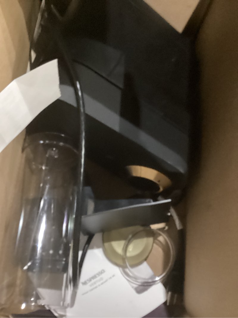 Condition photo showing As Is for Nespresso Festive Vertuo Pop+ Coffee and Espresso Maker by Breville, Matte Black Gold, 37.2 Fl Oz capacity Machine Only Matte Black Gold