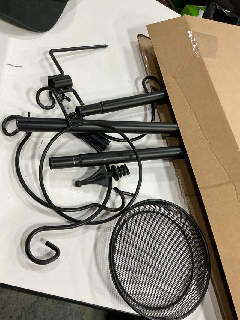 Condition photo showing As Is for backyard expressions bird feeding station kit - 75" bird feeder pole with 5 prong base and stand for outdoors - black standard model