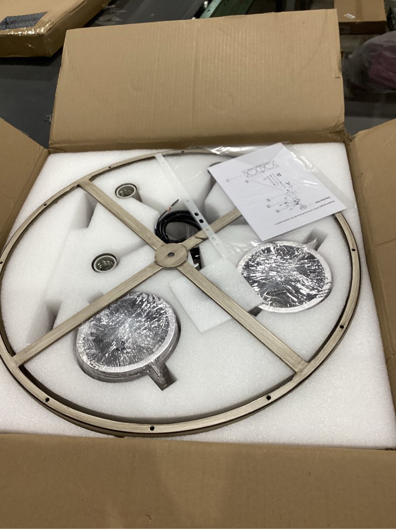 Condition photo showing Good Condition for xingqi rustic chandelier brushed nickel, drum chandeliers for dining room modern light fixture over table farmhouse metal wood grain pendant 5 lights nickel drum chandelier-5 light