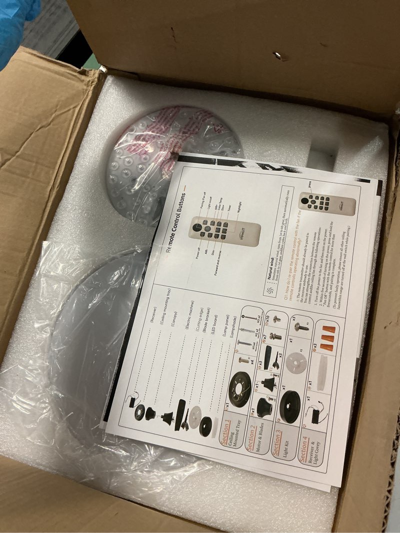 Condition photo showing New/Like New for Homlit 42 inch Smart Ceiling Fan with Light, Low Profile Flush Mount with Remote Control, Ultra-Quiet Reversible DC Motor, 3 Color Temperatures & 6 Speed Dimmable Lighting for Bedroom, White White APP