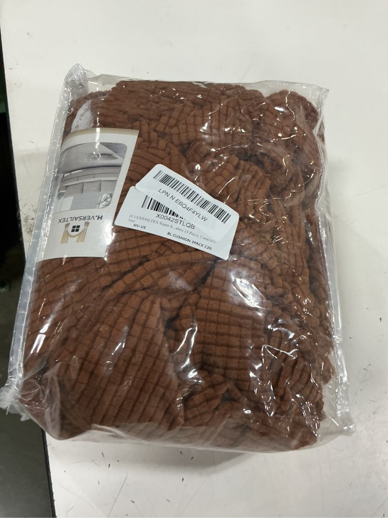 Condition photo showing Good Condition for h.versailtex super stretch individual seat cushion covers - sofa & couch cushion slipcover sets - thick jacquard textured twill fabric (3 piece, caramel) caramel 3 cushion sofa