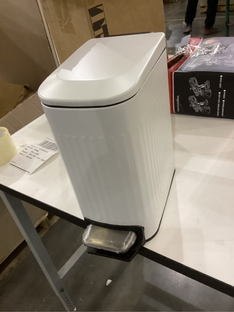 Condition photo showing Good Condition for TrashAid Slim Bathroom Trash Can with Lid Soft Close, 6 Liter/1.6 Gallon Stainless Steel Small Garbage Can with Removable Inner Bucket, Step Pedal, Slim Wastebasket for Toilet, Office, Bedroom, White