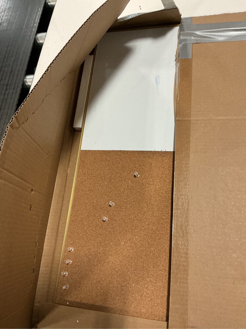 Condition photo showing As Is for ARCOBIS Cork Board White Board Combo, 24 x 18 Inch Bulletin Board-Gold Frame, Magnetic Dry Erase Board & Corkboard for Wall, Vision Board for Home, Office, School Gold 24 x 18 Inch