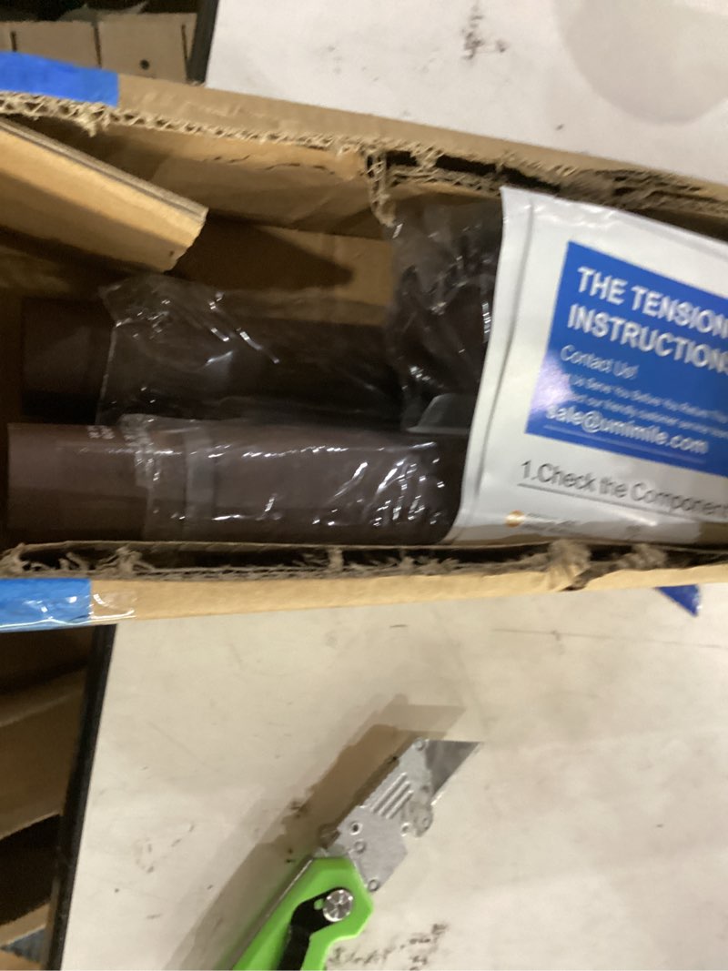 Condition photo showing New/Like New for tension shower curtain, spring shower tension curtain rod, closet rod, for windows or shower, rust resistant easy to install, umimile (brown, 51-165”) brown 51-165”