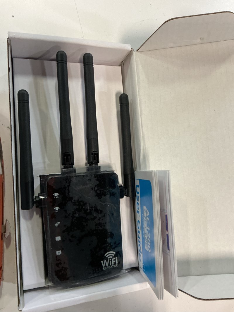 Condition photo showing Good Condition for wifi extender 1200mbps, long range wifi booster up to 12880 sq ft, 105 devices, wifi extender signal booster for home, easy setup black-c1