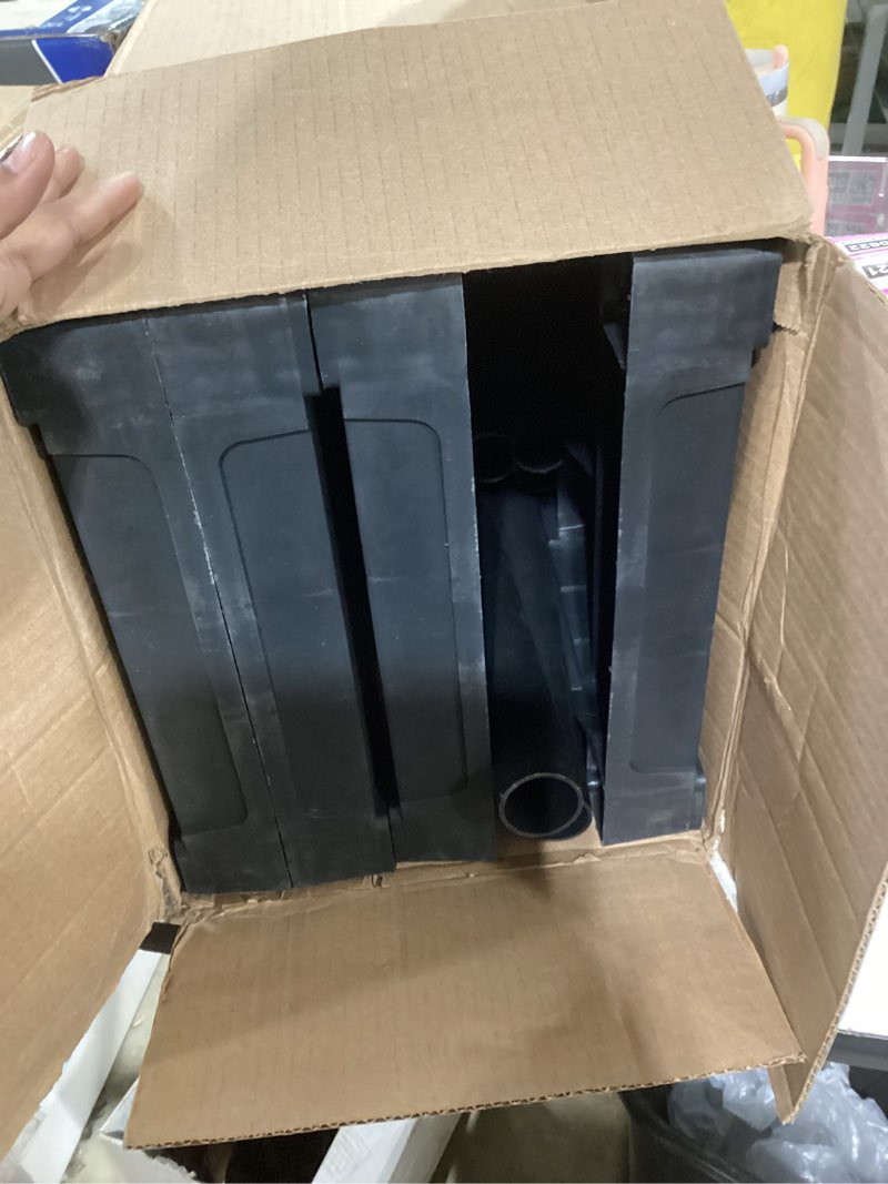 Condition photo showing Good Condition for oskar heavy duty plastic storage shelves- for garage, kitchen, bathroom basement kids room, stackable 5-tier black, organizer rack for books shoes, toys, pantry, cleaning and closet organization