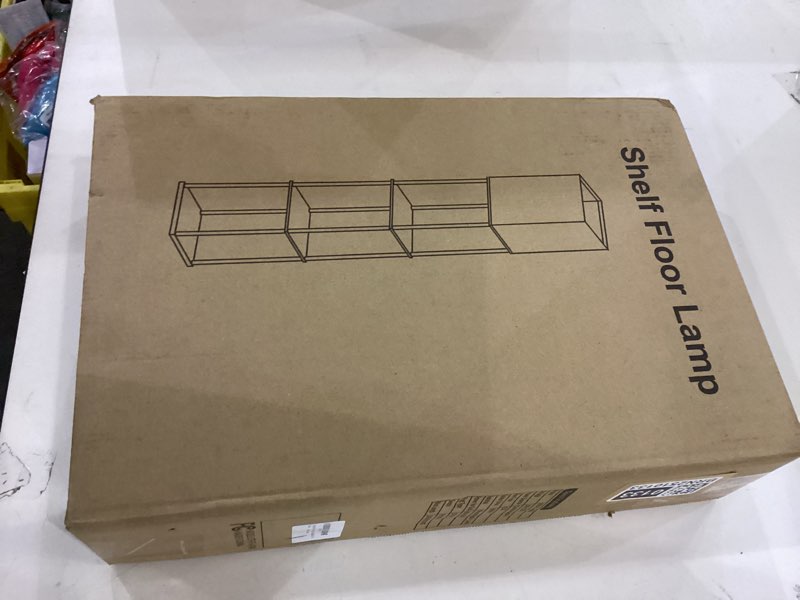 Condition photo showing New/Like New for Floor Lamp with Shelves for Living Room, Shelf Floor Lamp with 3 CCT LED Bulb, Corner Display Standing Column Lamp Etagere Organizer Tower Nightstand with White Linen Shade for Bedroom, Office Black