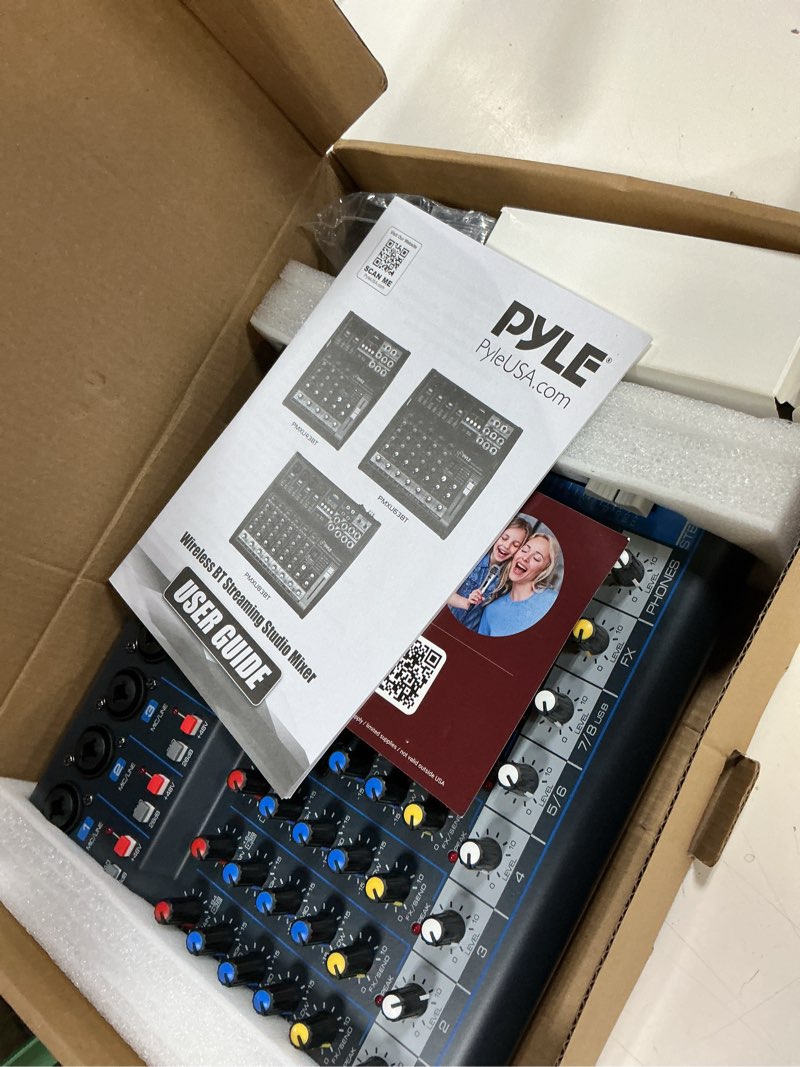 Condition photo showing Good Condition for pyle professional audio mixer sound board console desk system interface 8 channel digital usb bluetooth mp3 computer input 48v phantom power stereo dj studio fx 16bit dsp processor pyle pmxu83bt, black
