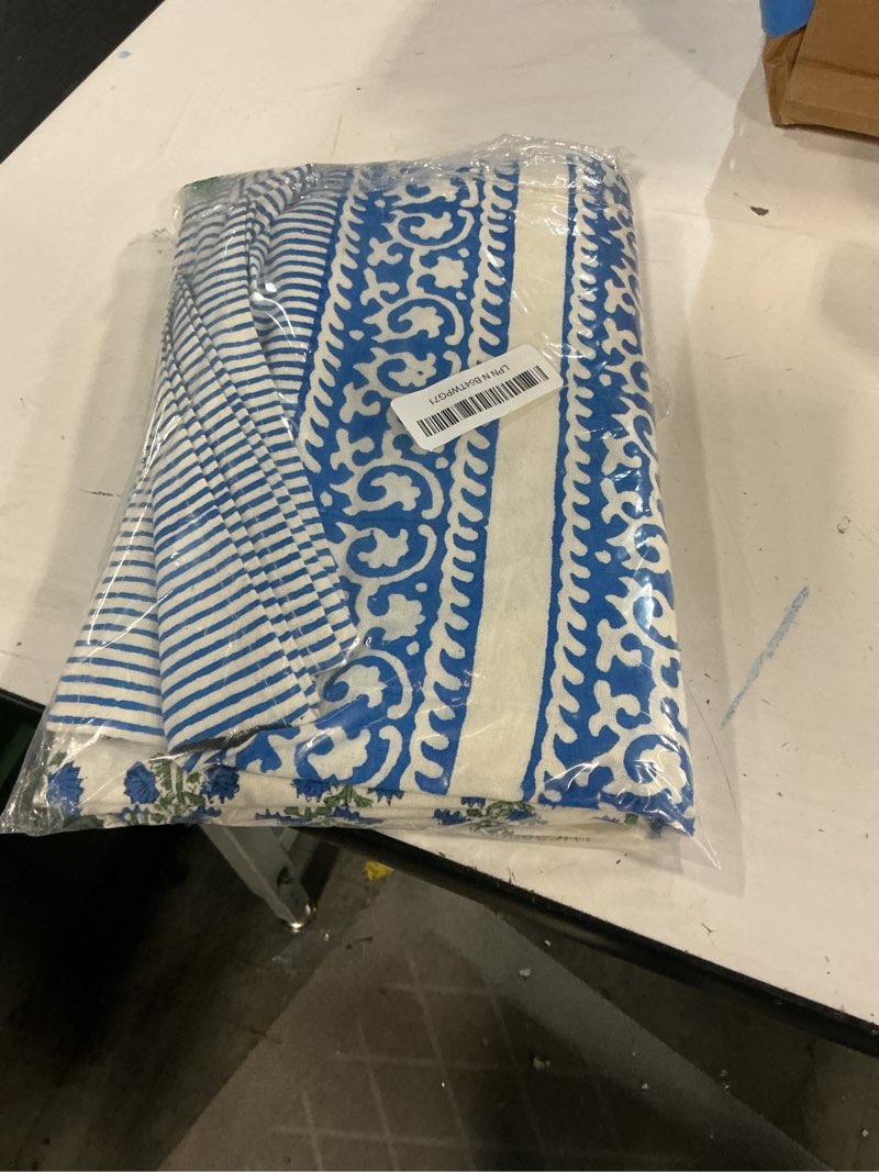 Condition photo showing Good Condition for atosii gulbahar blue 100% cotton fall rectangle tablecloth, hand block print washable table cover, christmas parties buffet dining, weddings, thanksgiving easter home decor, 60 x 90 inches 6 seater gulbahar blue 90" x 60" (rectangular)