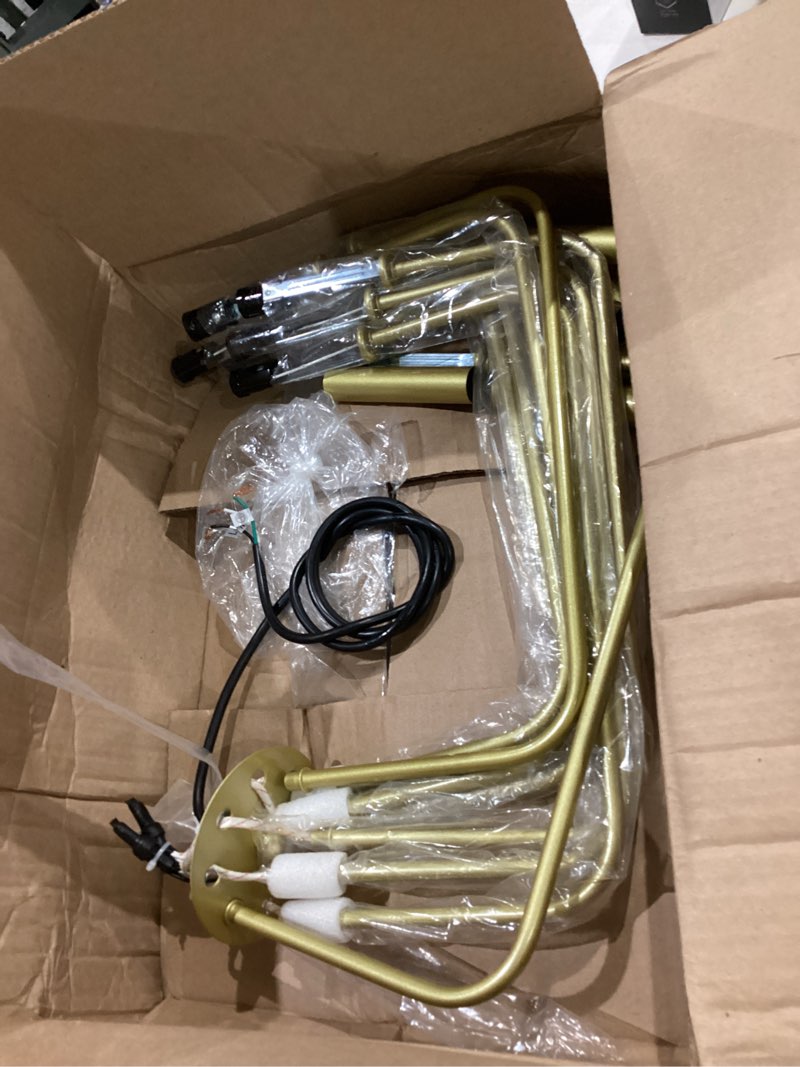 Condition photo showing As Is for gold chandelier, 8-light farmhouse chandeliers for dining room, gold candle chandelier light fixtures for kitchen, living room, foyer, entryway gold 29.13"/8-light
