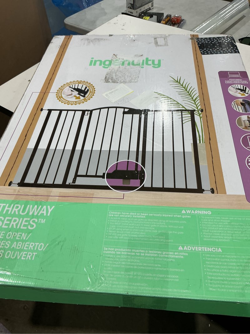Condition photo showing Good Condition for ingenuity easy open baby gate & dog gate, hands-free open patent-pending foot pedal, 27.5"-52" wide, 28" tall, hardware or pressure mounted, install in doorway, bottom of stairs, or wall - espresso espresso 28"