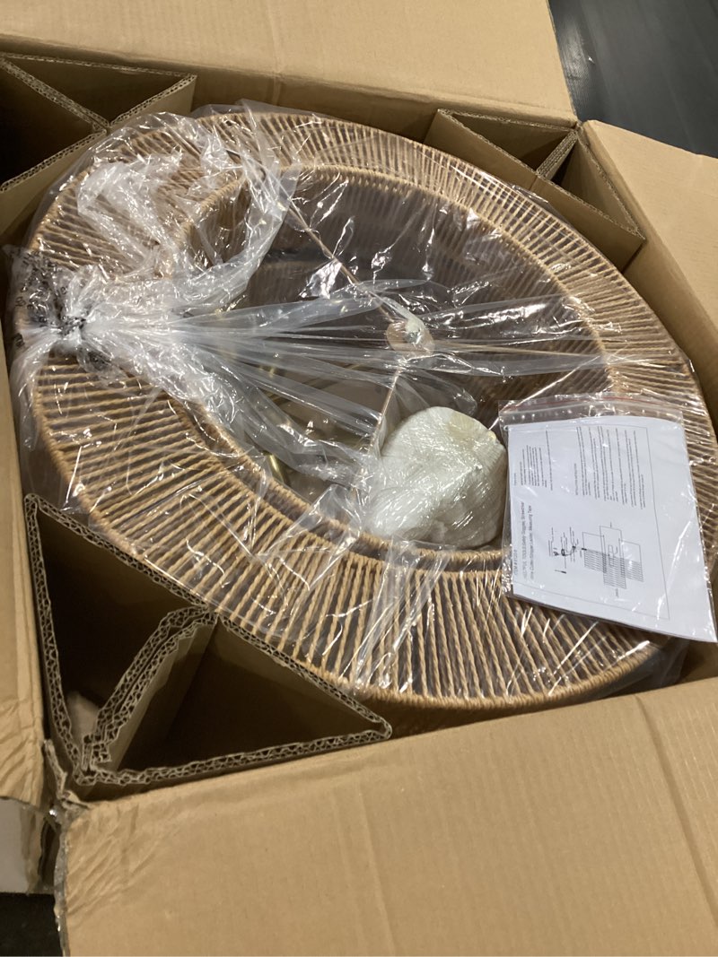 Condition photo showing New/Like New for 6-Light Rattan Ceiling Light Fixture, 23.6" Semi Flush Mount Boho Ceiling Light, Wicker Light Fixture with 3-Tier Hand-Woven Drum Shade, Farmhouse Rattan Chandelier for Dining Room Living Room Bedroom