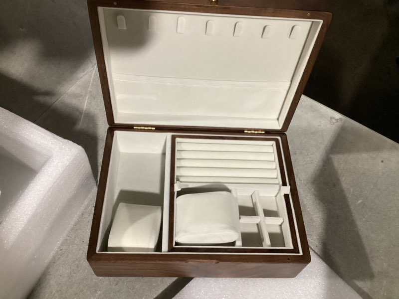 Condition photo showing Good Condition for Bescott 2 Layer Solid Black Walnut Wooden Jewelry Box for Women Wood Vintage Organizer for Men Earrings Rings Necklaces Bracelet Watch Storage Mother's Day Gift 2 Layer-White velvet Standard