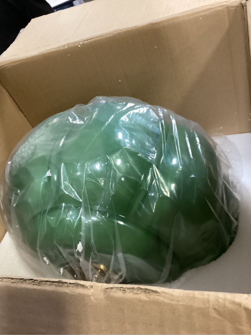 Juhoural Antique Green Glass Ceiling Light Fixture, 15" Vintage Pendant