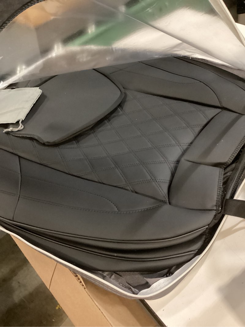 Condition photo showing Good Condition for Premium Leather Car Seat Covers Front Pair,Universal Fit for Cars,Trucks&SUVs,Waterproof Car Seat Cushion,Full Coverage Car Seat Protector with 2 Seats,Black Black Driver and Passanger(2 seats)