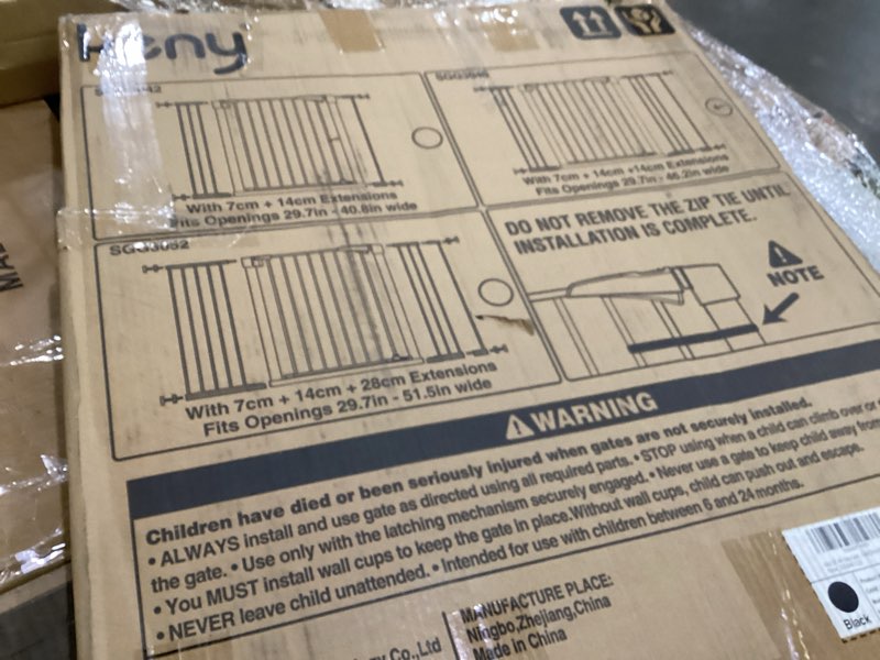 Condition photo showing As Is for keny 29.7"-46" baby gate for stairs, auto close dog gates for doorways, pressured mounted no drilling pet gate extra wide, one-hand opening dual lock stair gate, indoor kids necessities, black
