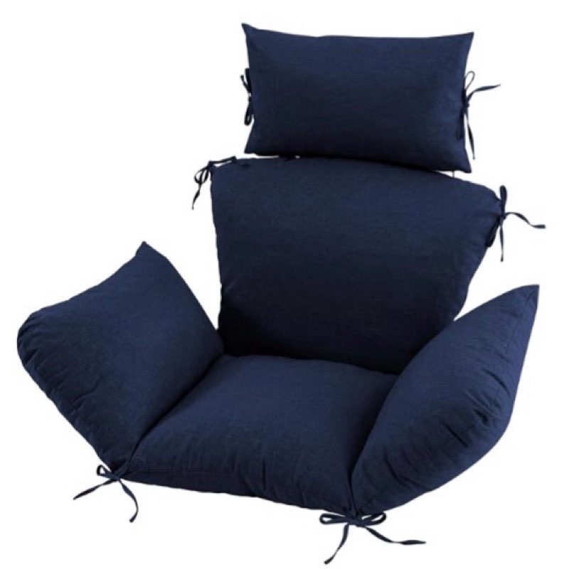 outdoor egg chair cushion with 8 securing straps, water-repellent & fade-resistant, removable cover, replacement cushion for most single hanging swing egg chairs – navy