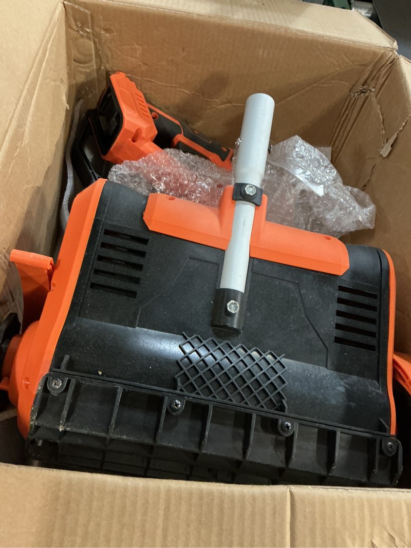 Condition photo showing As Is for Cordless Snow Shovel, Electric Snow Shovel 12" Width 6.7" Depth Cleaning and 20ft Throwing Distance, 4 Ah 21V Battery Brushless Snow Mover with Adjustable Front Handle for Driveway, Steps, Patio Orange